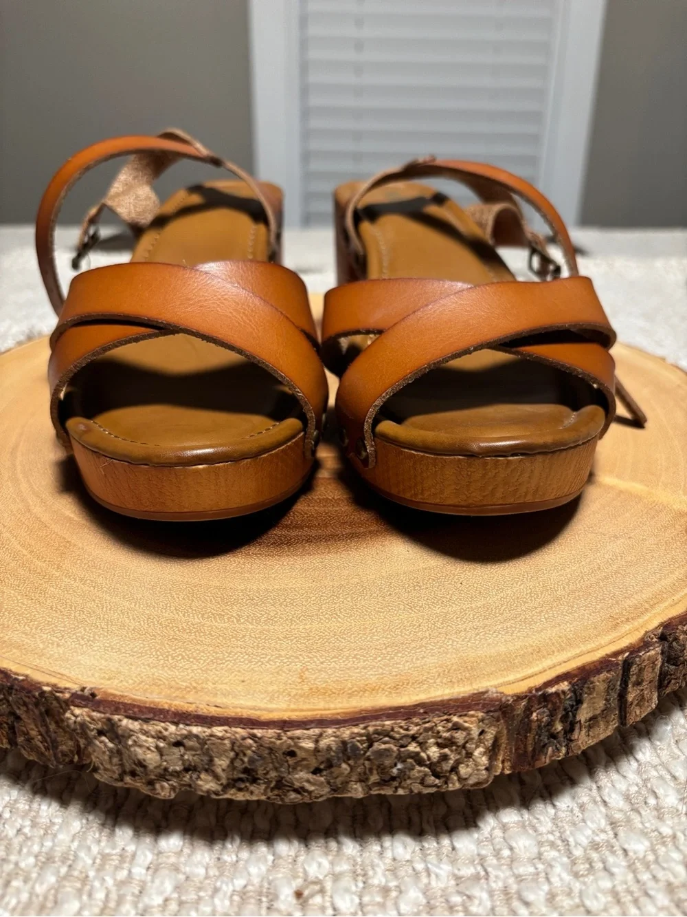 MIA Tan Leather Crossover Platform Sandals